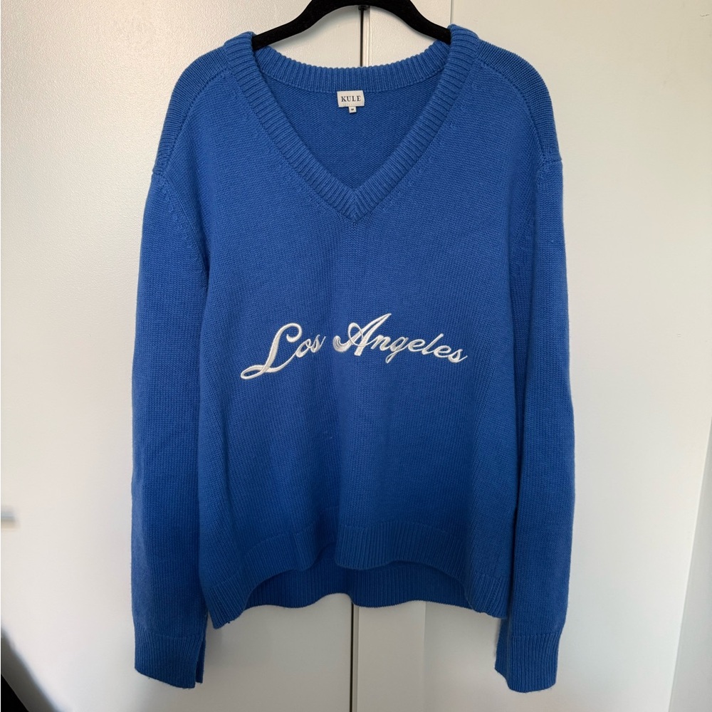 Kule Blue Soft Knit V-Neck Sweater